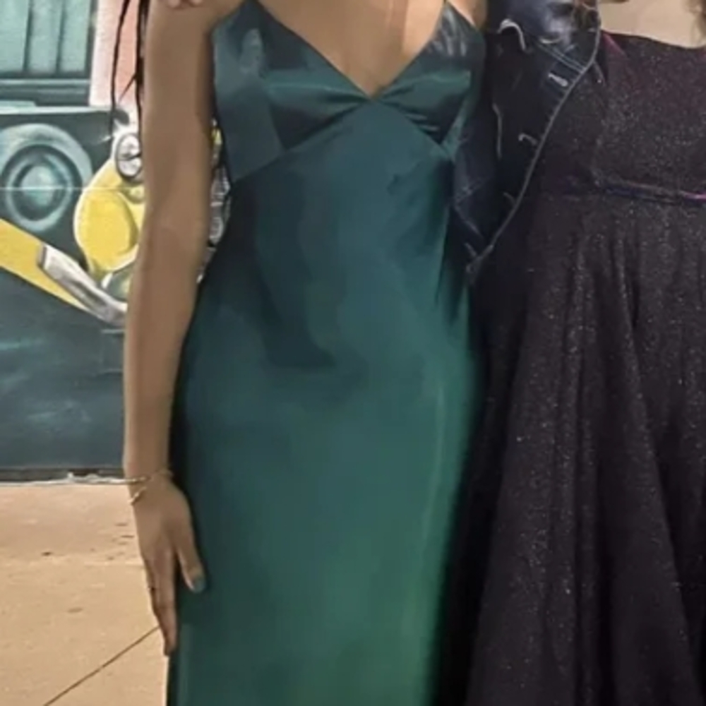 Windsor Teal Asymmetrical Satin Dress